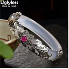 Uglyless Настоящее серебро 925 пробы цветок Агат браслеты для женщин рубин браслеты тайское серебро ювелирные украшения нефритовые браслеты халцедон