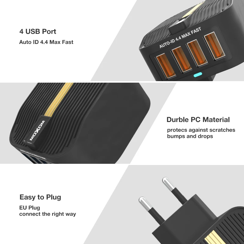 MOXOM Quick Charge 3,0 быстрое USB зарядное устройство 28 Вт зарядное устройство для мобильного телефона для iPhone samsung Xiaomi Tablet 4 порта для рабочего стола EU UK Plug