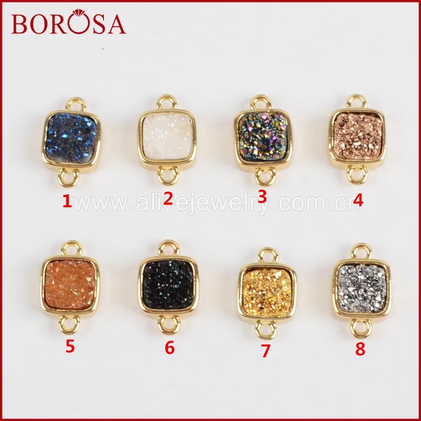 

BOROSA Druzy, соединители для камня, квадратный золотой ободок, натуральный камень, титан Радужная Друза, подвески, соединитель ZG0140