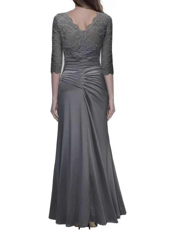 Backlake New Arrivals Satin Mother Of The Bride Dresses Lace Mid Sleeve With Zipper Back Design Sheath Dress Floor Length