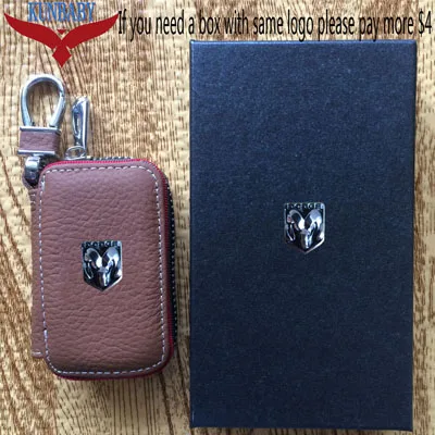 Brown with logo box KUNBABY, новая мода, корова, натуральная кожа, автомобильный держатель для ключей, чехол, сумка, чехол для Dodge, автостайлинг,, автостайлинг - Название цвета: Brown with logo box