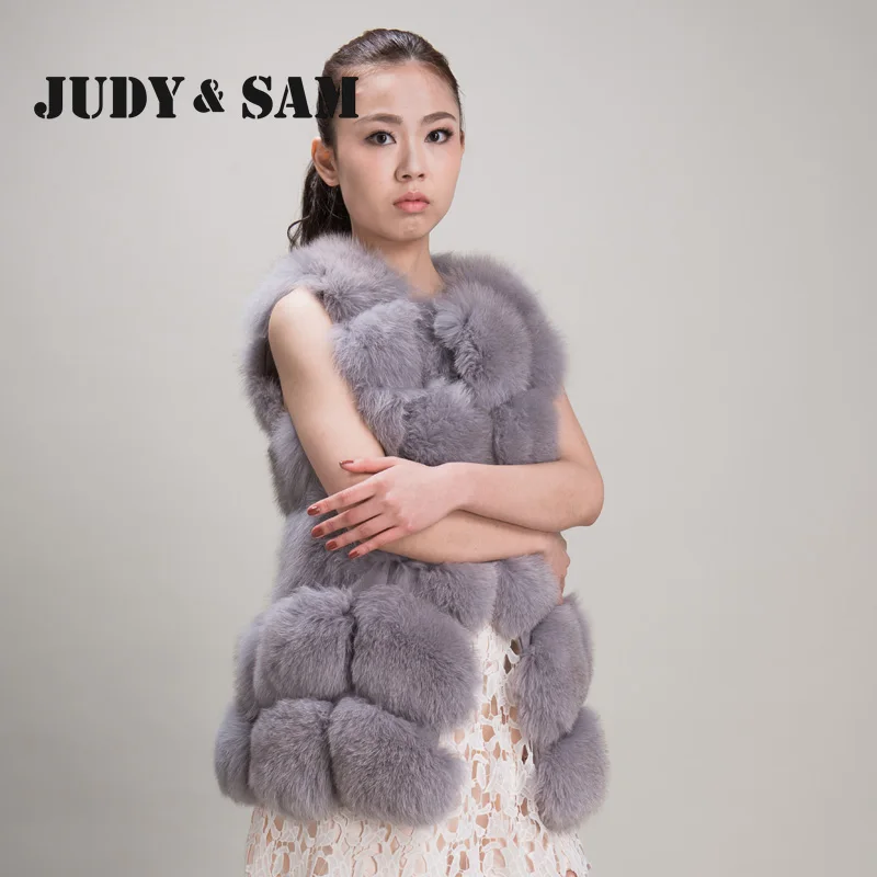 Высокое качество синий лисий мех жилет Винтаж натуральный пальто для женщин |