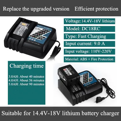 Makita 18 В/14,4 В/литиевая батарея BL1830B DC18RC T заменить Электрический инструмент батарея зарядное устройство