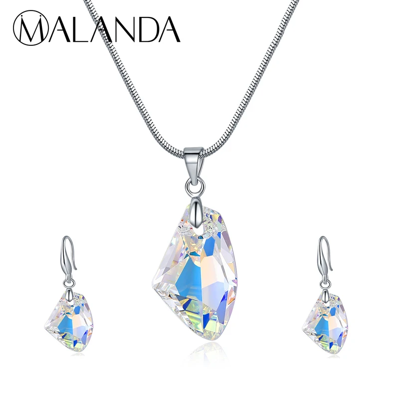 MALANDA Модный комплект с кристаллами от Swarovski ожерелье серьги для женщин ювелирный