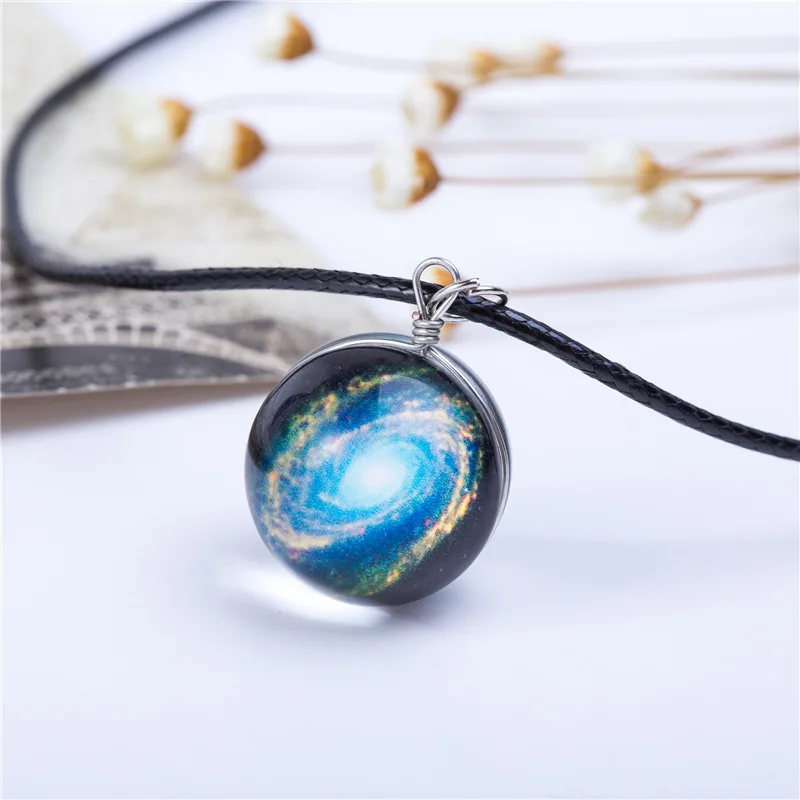 Time Gem Nebula Galaxy Planet ожерелье «Вселенная» двухсторонний стеклянный шар подвеска солнечная система ожерелье для женщин ювелирные изделия - Окраска металла: С черным покрытием, нанесенным краскопультом