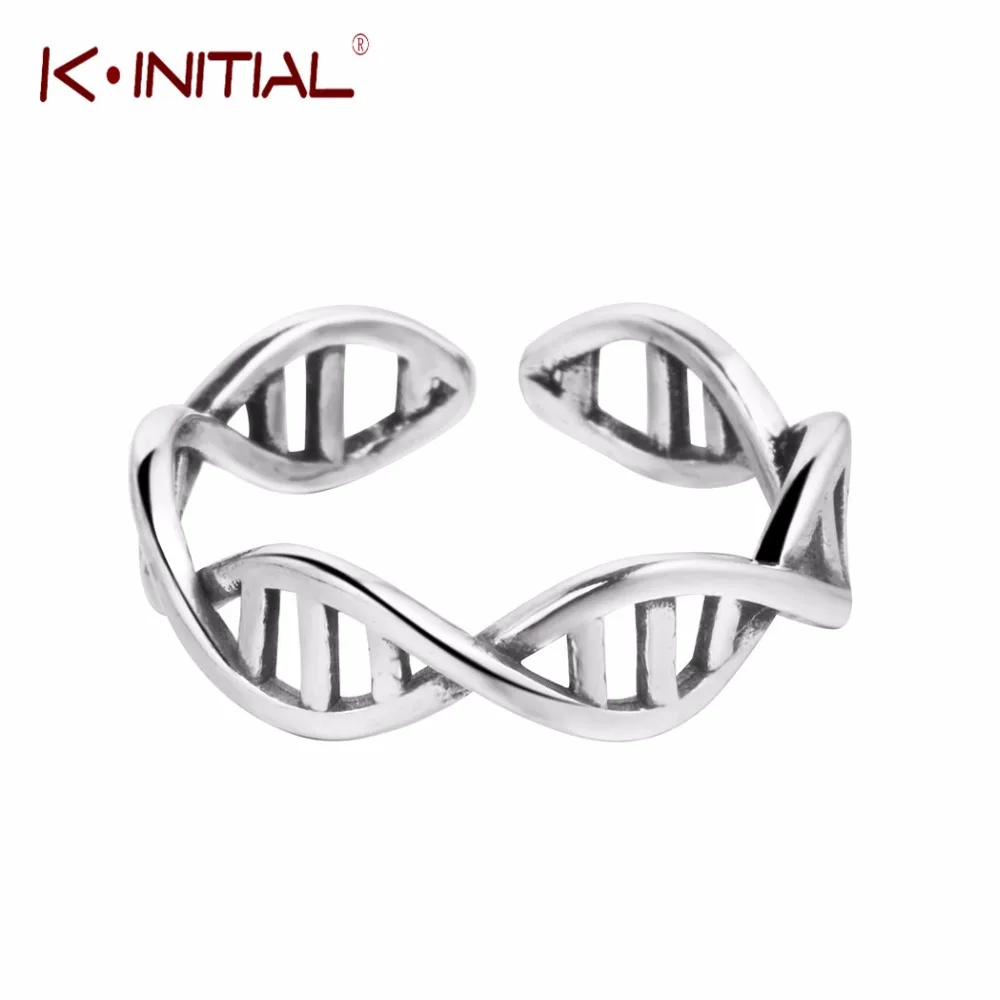 

Kinitial Biology Chemistry Molecule Rings Antique Silver Color Dna Double Helix Structure Open Rings For Women Girl Bague bijoux