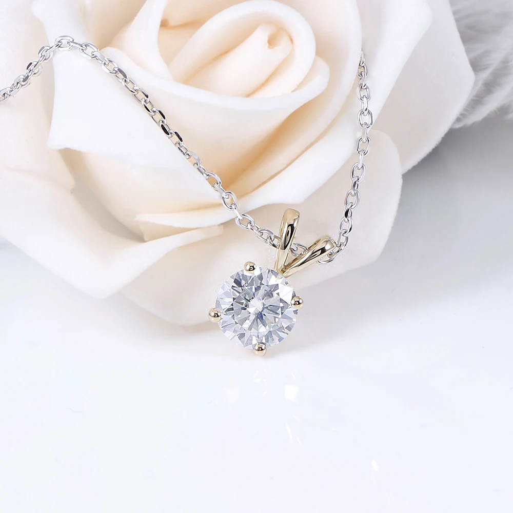 DovEggs классический однотонный 14K 585 Желтое золото 2ct 8 мм F цвет бриллиант подвеска