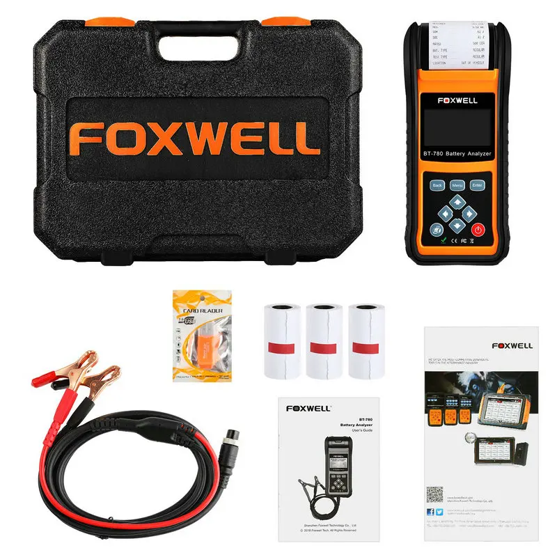 Автомобильный тестер батарей Foxwell BT780 12 В 24 Встроенный принтер анализатор