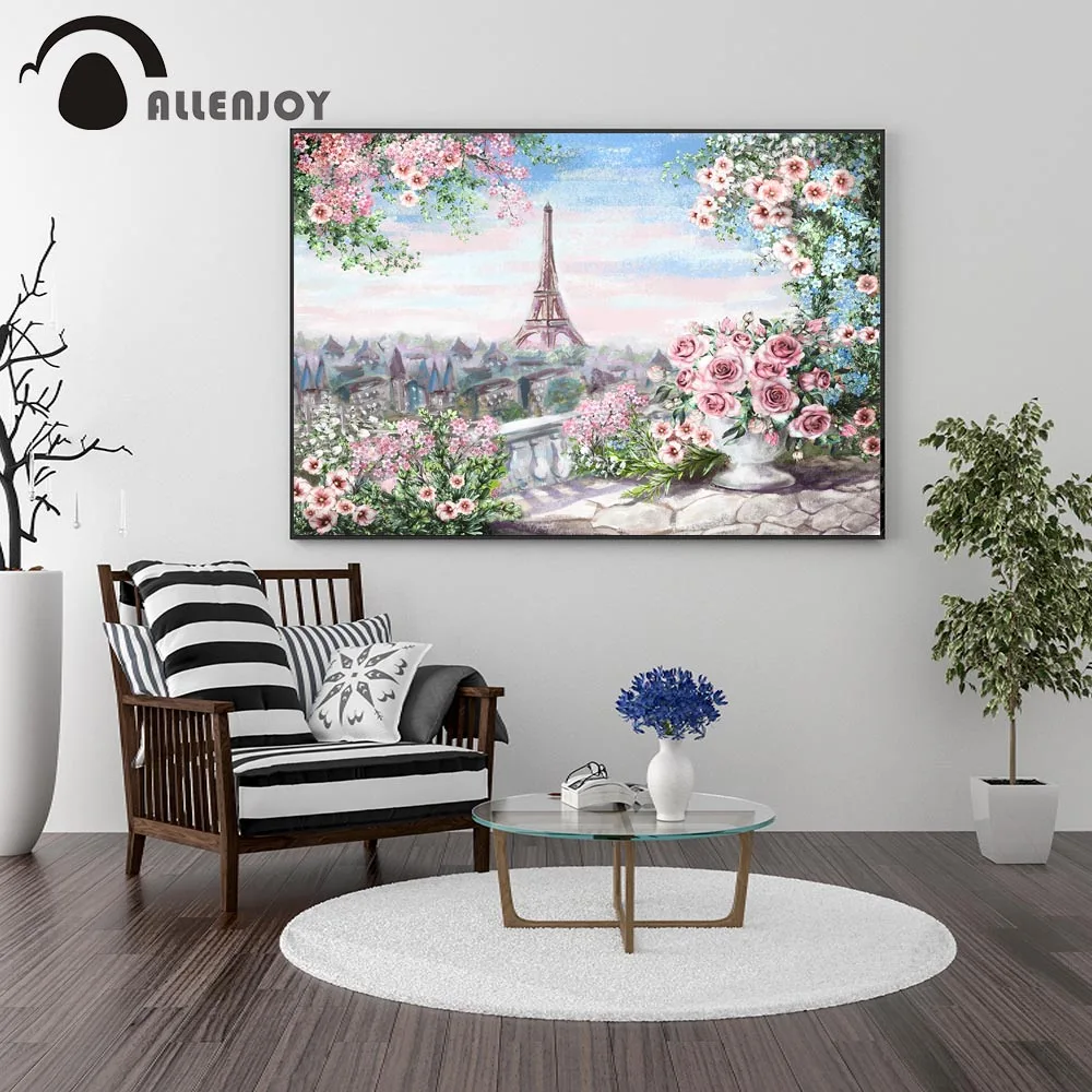 Allenjoy акварель Франция постеры розовые цветы Пары Башня абстрактный пейзаж