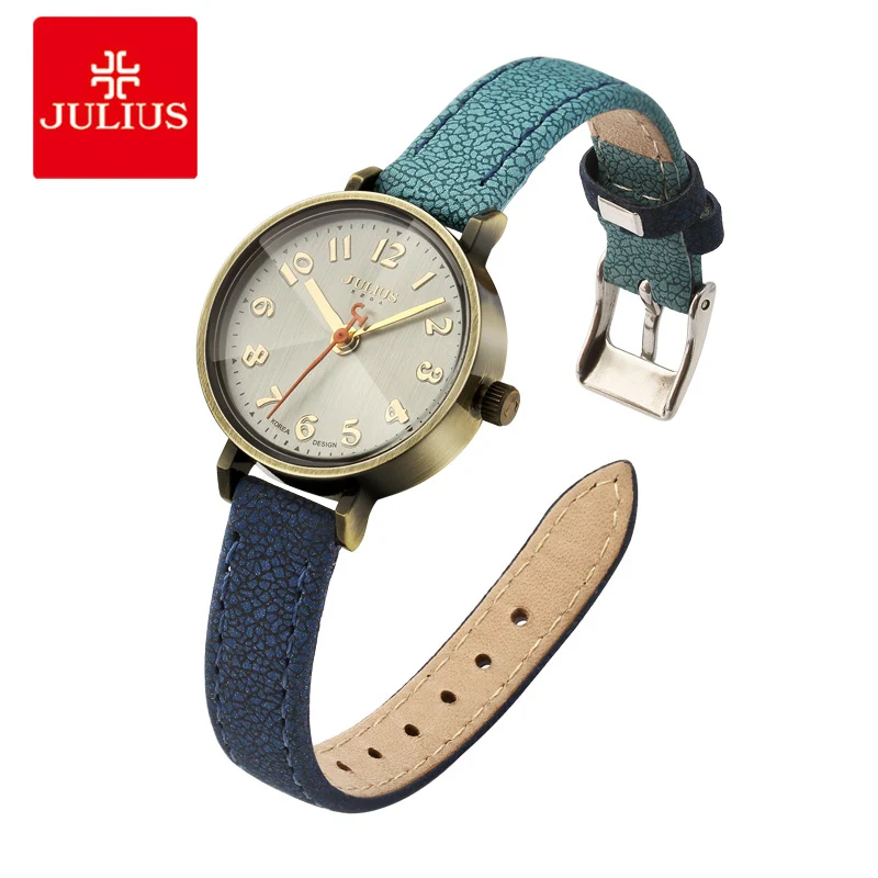 Женские кварцевые наручные часы Julius синие кожаные с градиентным браслетом в