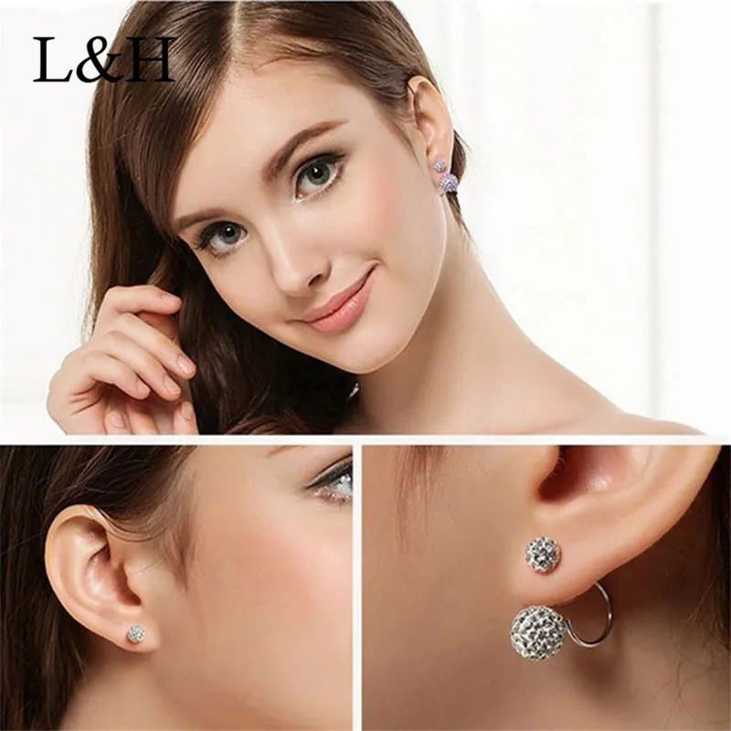 

L&H 2018 New Femmes Earrings Charm Classic 8 Color Crystal Round Stud Earrings For Women Elegant Statement Fashion Jewelry Gift