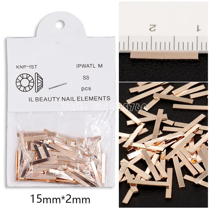 15mm Rose Gold 100 шт./пакет Япония 5 длин цвета: золотистый, серебристый black rose металлических штангах сплава Nail Art сотрудников палка украшения с драгоценными камнями дизайна маникюра - Цвет: 15mm Rose Gold