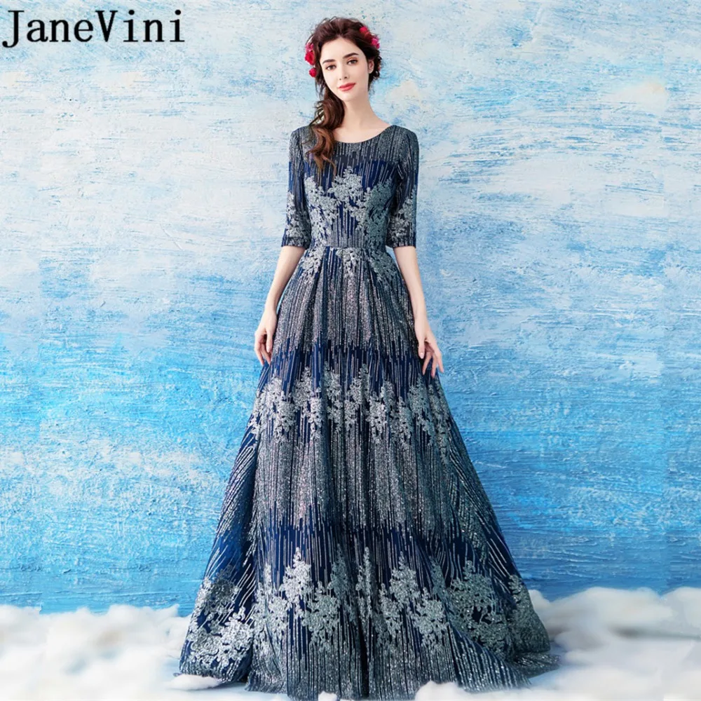 JaneVini Vestidos Роскошные платья с блестками и рукавом до локтя для мамы невесты 2018