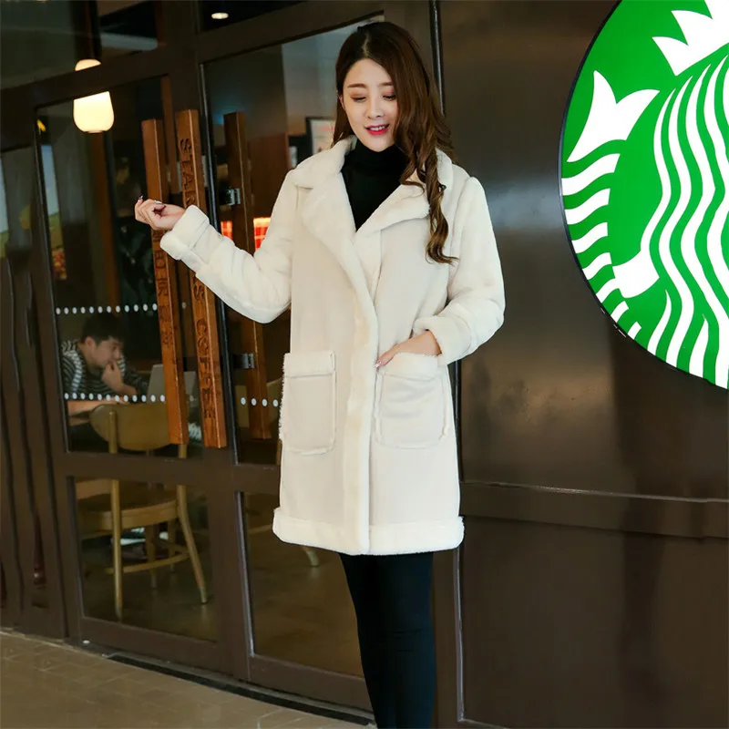 Женская зимняя куртка шерстяное пальто новинка 2018 с мехом ягненка длинная