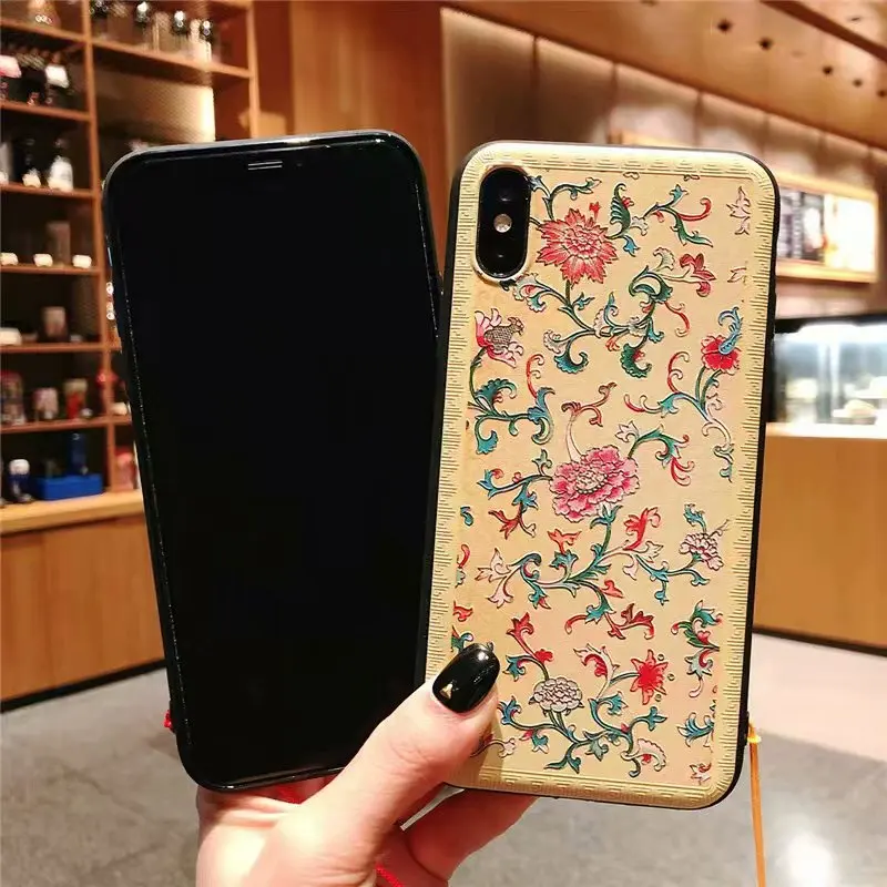 XS Max чехол для iPhone X R Китайская вышивка ремесло 3D рельеф дворец Стиль 7 8 Plus