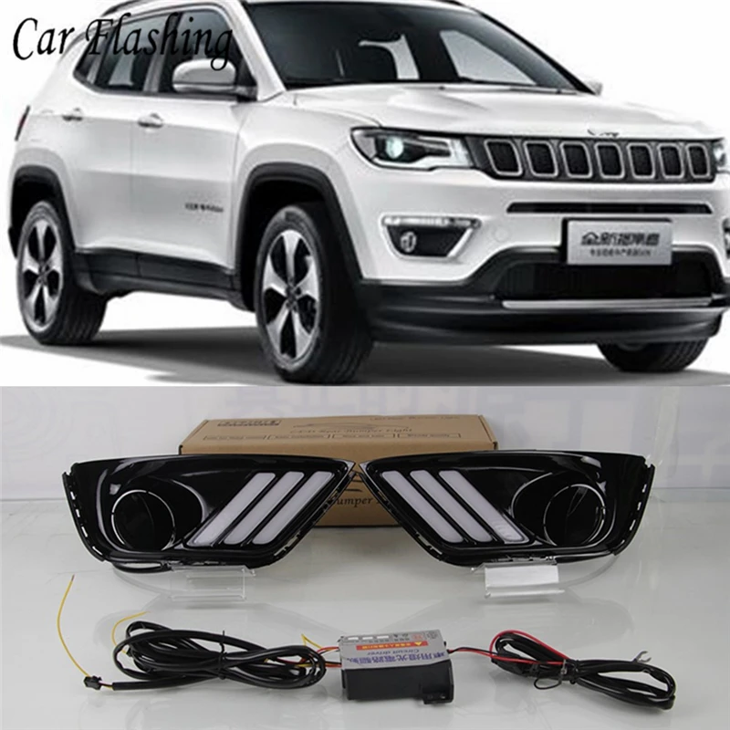 Автомобильный мигающий 2шт для Jeep Compass 2017 2018 2019 светодиодный DRL дневные ходовые