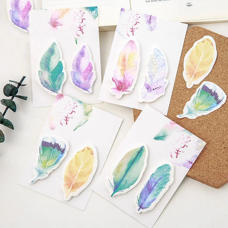 

30pcs Feather Shape Sticky Notes Paper Memo Pad DIY Scrapbooking Diary Stickers School Office Message Writing Note Beautiful