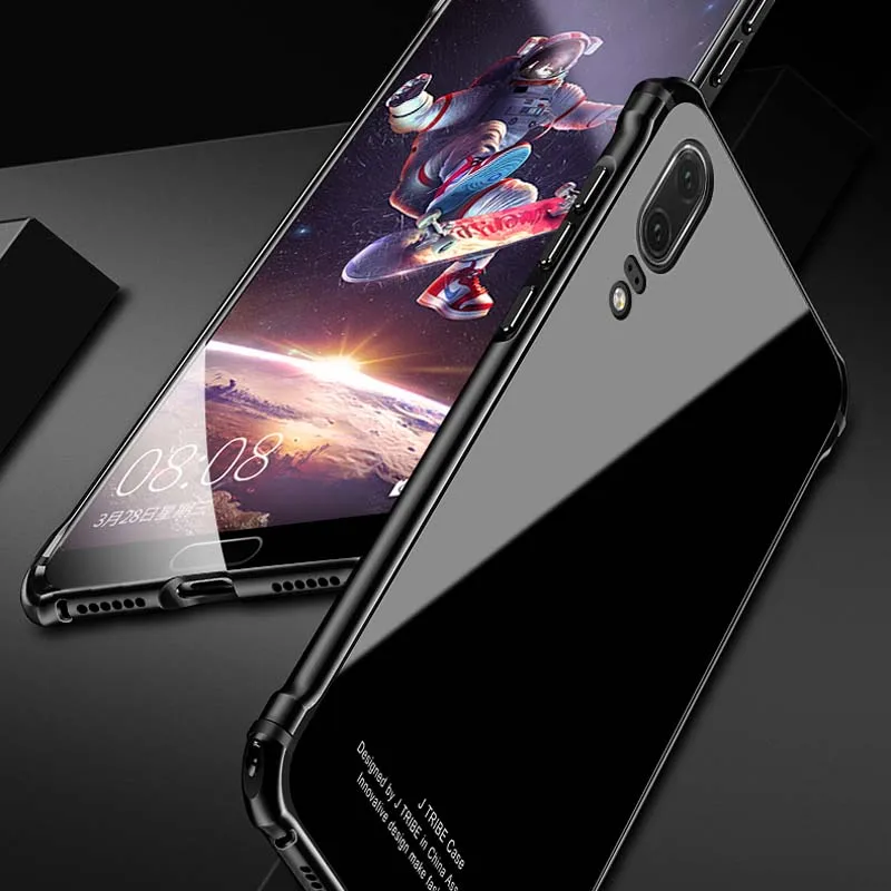 Роскошный чехол для huawei P20 Pro, Алюминиевый металлический бампер, задняя крышка из закаленного стекла, чехол для huawei P20, JS0197