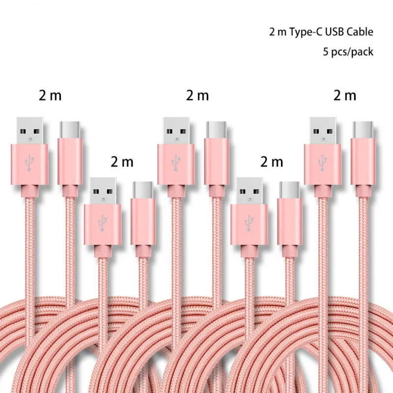 Розовый 2 м 5 ⑤ упак. в 2.4A USB C нейлоновый кабель для зарядного устройства Samsung S10/LG