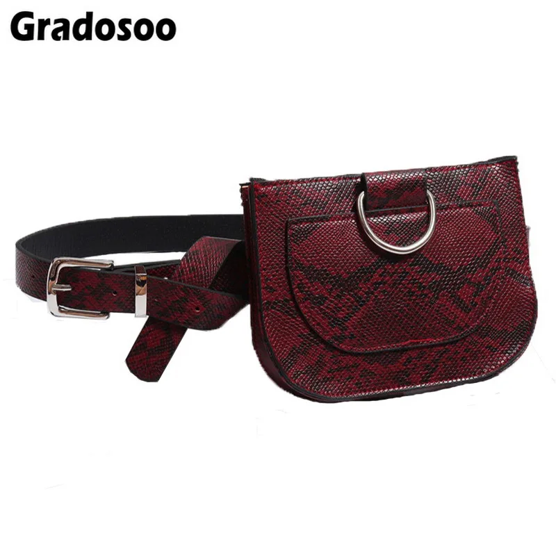 Gradosoo Retro Serpentine Waist Bag Female PU Leather Belt Women Fanny Pack Fashion Travel Ladies Coin Pouch LBF375 | Багаж и сумки