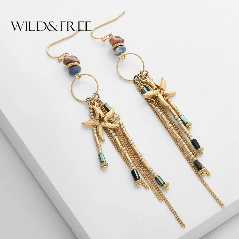 Новинка 2017 милые серьги в виде морской звезды длинные висячие с кисточками и