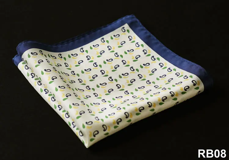 RB08 Beige Blue RB Пейсли Цветочные Хаундстут платок натуральный шелк атлас мужской носовой платок Модный классический свадебный карман квадратный - Цвет: RB08 Beige Blue