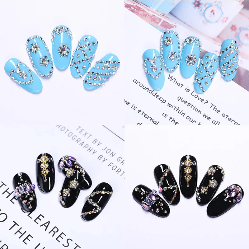 Стразы для нейл арта черного цвета AB с кристаллами плоская задняя часть