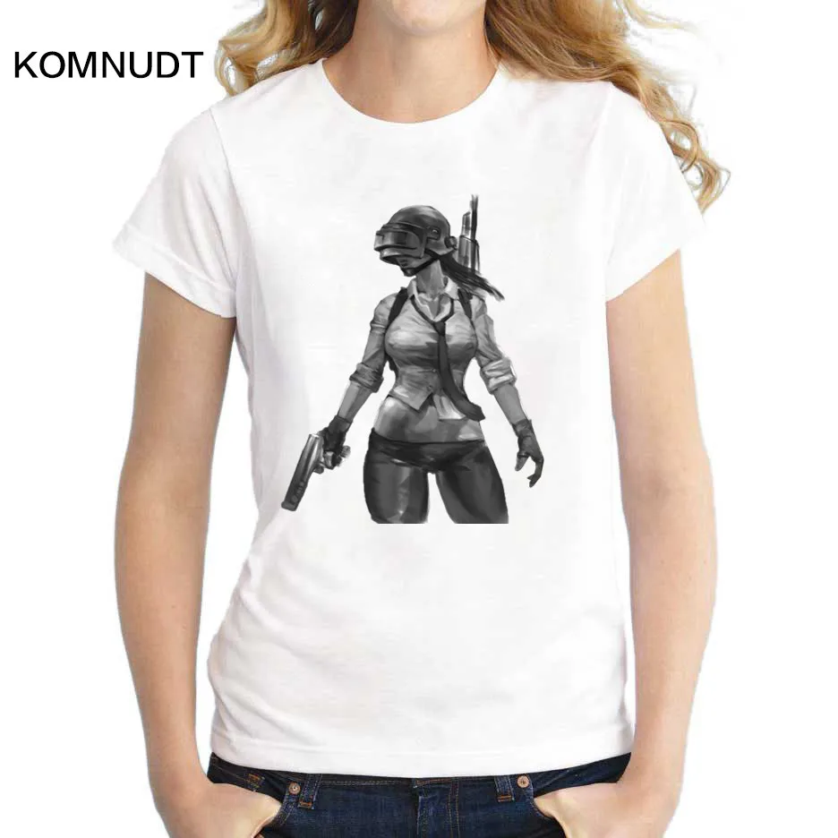 Komnudt стиль игры pubg Harajuku женские Футболки Для женщин/женские белые с круглым