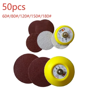 Шлифовальные насадки для абразивной полировки, 50 шт., 2 дюйма, красная круглая наждачная бумага, 6080120150180 + 1 шт., пластина с липучкой для Dremel