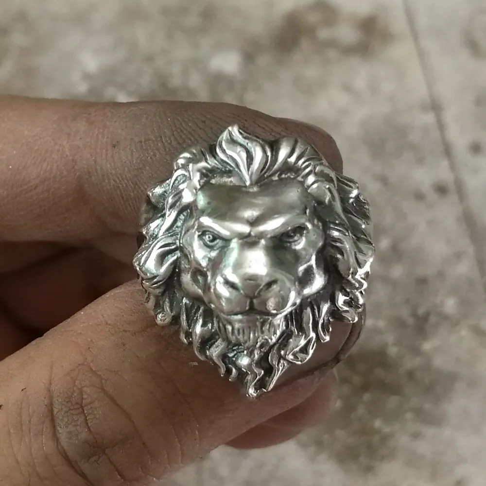 LINSION 925 пробы Серебряное Кольцо Король льва с высокой детализацией мужское байкерское панк кольцо TA109 Размер США 7~ 15
