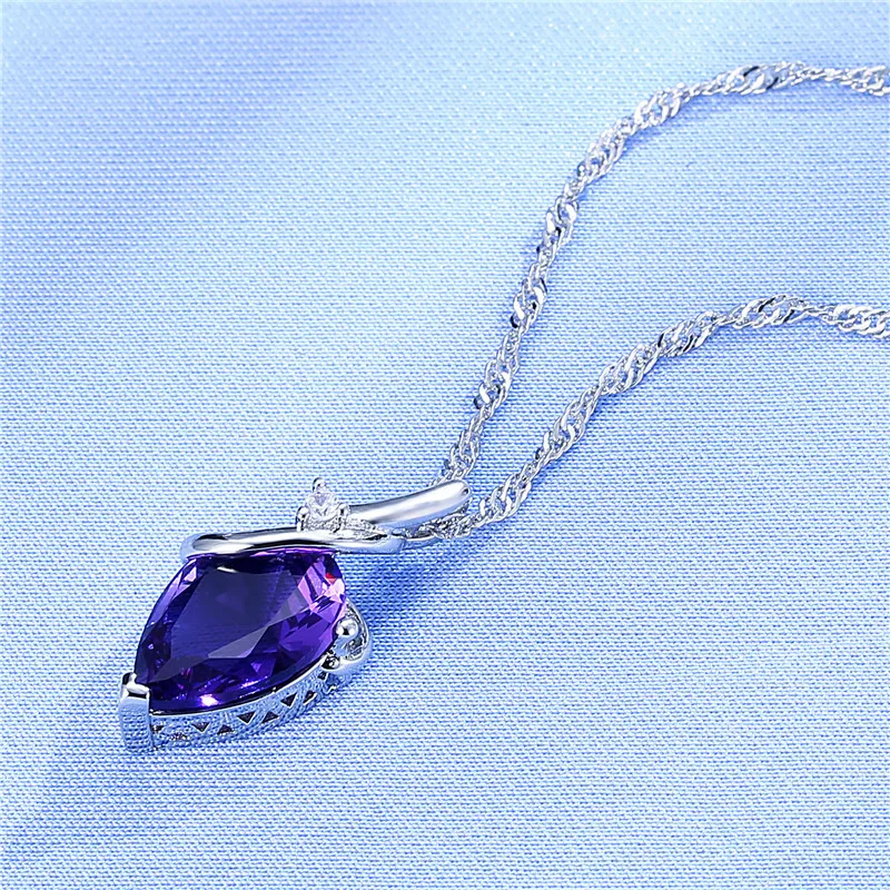 New Design AAA Austrian Cubic Pendant Necklace on Silver Color Purple Zircon Water Drop for Women Fashion Jewelry | Украшения и