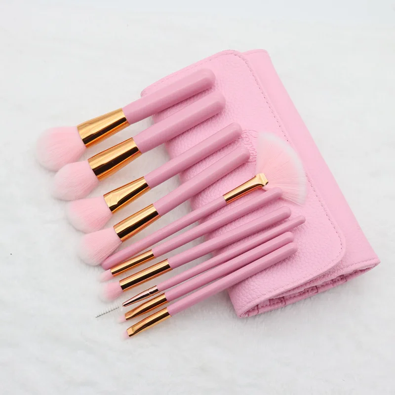 

10 Pieces Makeup Brush Set Professional Pink Handle Premium Synthetic makeup Brushes Kabuki Foundation Blending Blush Concealer