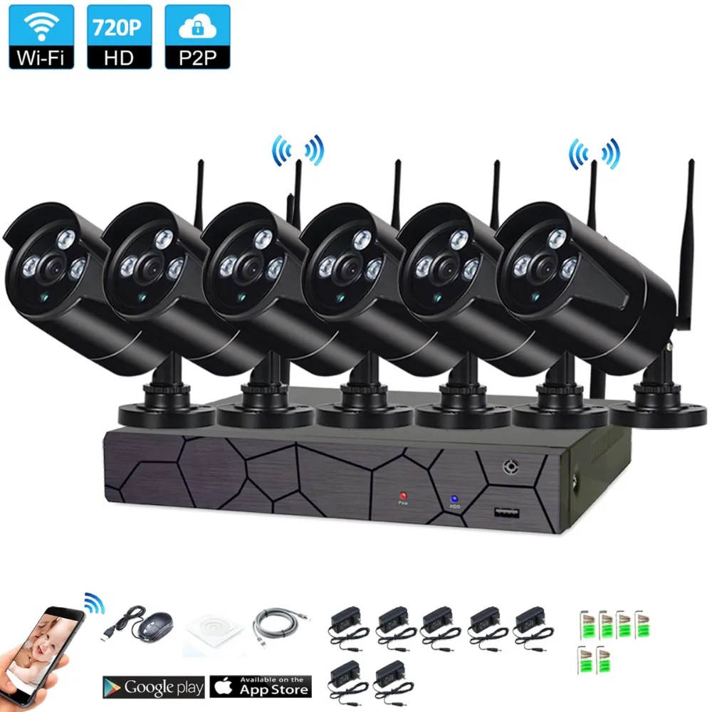 Plug and Play 6CH 1080 P HD Беспроводной NVR Kit P2P 720 внутренний наружный IR Ночное Видение