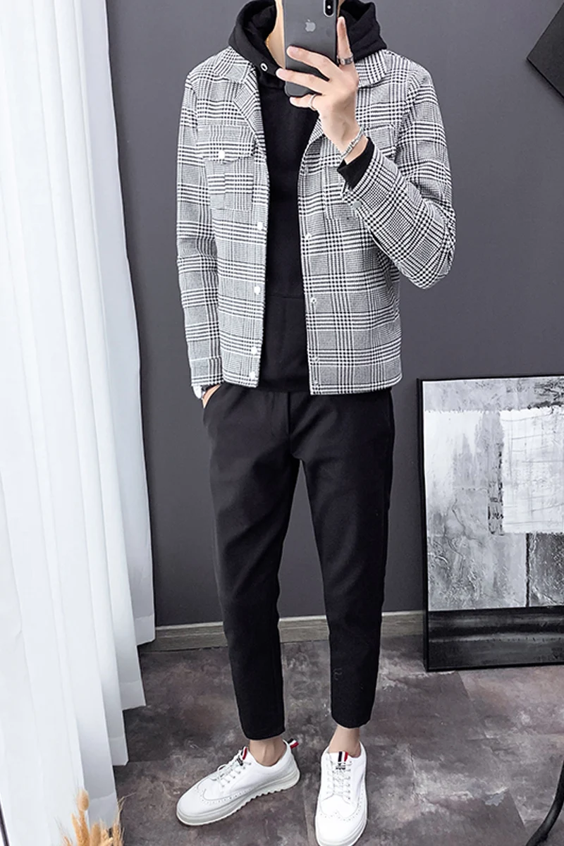 2019 Новая Осенняя клетчатая куртка Мужские Молодежные Корейская версия