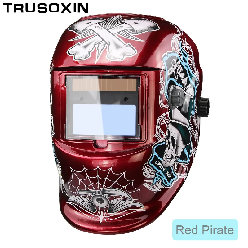 Red Pirate Светодиодный светильник DIN9-DIN13 Солнечная Авто Затемнение TIG MMA ZX7 MIG Сварочная маска сварочный шлем сварщик шапка с очками - Цвет: Red Pirate