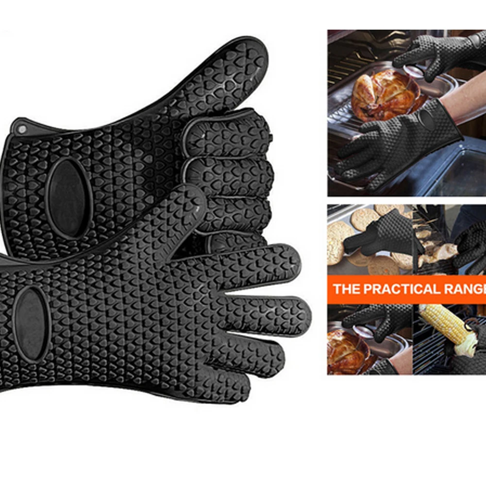 1 Pair Thickened Anti-Skid Silicone Gloves Microwave Oven Insulated Heat-Resistant Waterproof Black Colorful | Дом и сад