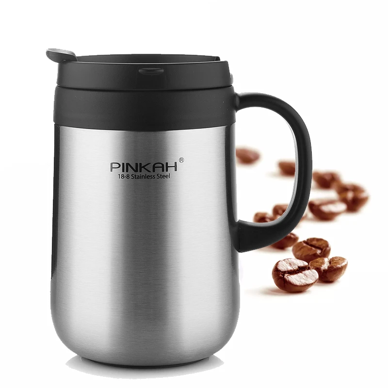 SILVER 460ML Термосы Pinkah 340& 460 мл 304 из нержавеющей стали, офисные кружки с ручкой с крышкой, изолированные чайные кружки, термосы, офисные термосы - Цвет: SILVER 460ML