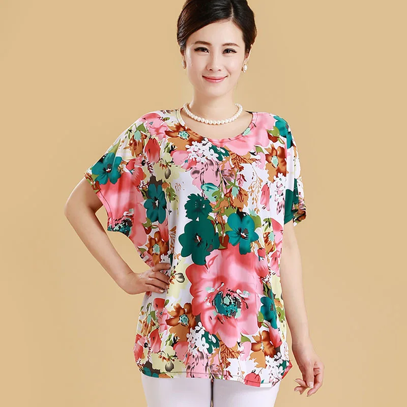 2 XL-5XL, Женские Летние Стильные повседневные блузки, одежда Flor, большие размеры, короткий рукав, Цветочные блузки, рубашки, женские топы, РОССИЯ 56 - Цвет: 2