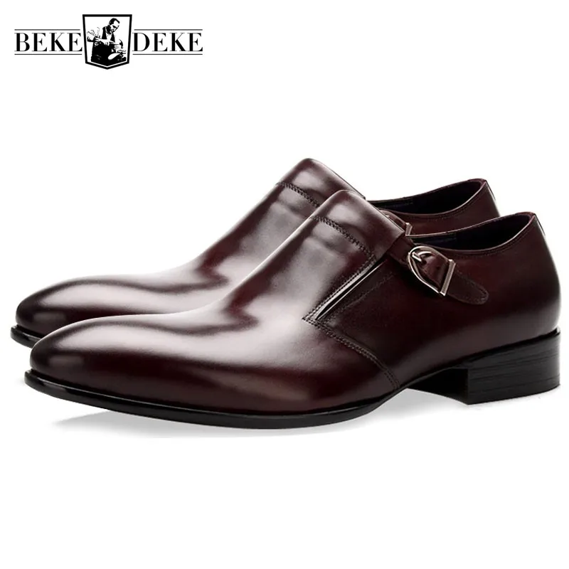 

Designer Office Real Leather Derby Shoes Men England Style Pointed Toe Buckle Formal Footwear Casual Party Dress Sapato Social