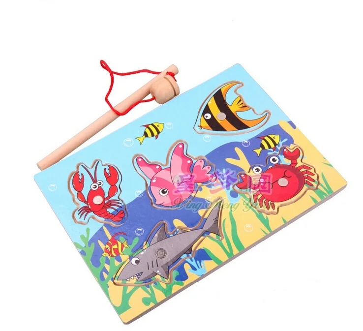 Деревянная Магнитная игра для рыбалки детские игрушки магнитная рыба Детская