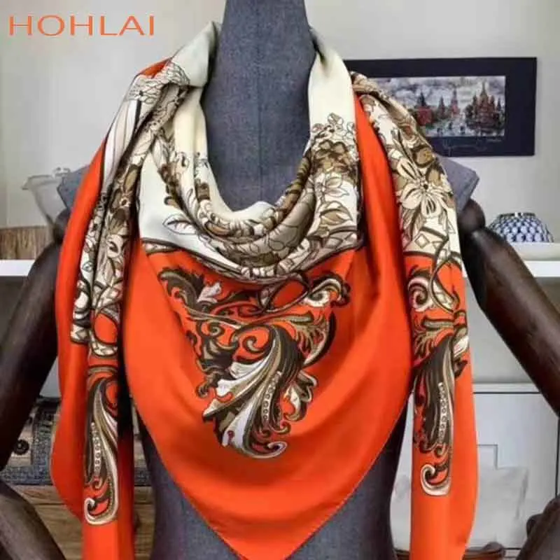 3 Саржевый шелковый шарф для женщин большой shawls130см* 130 см цветочный принт шарфы палантины квадратная бандана роскошный брендовый шарф для женщин - Цвет: 3