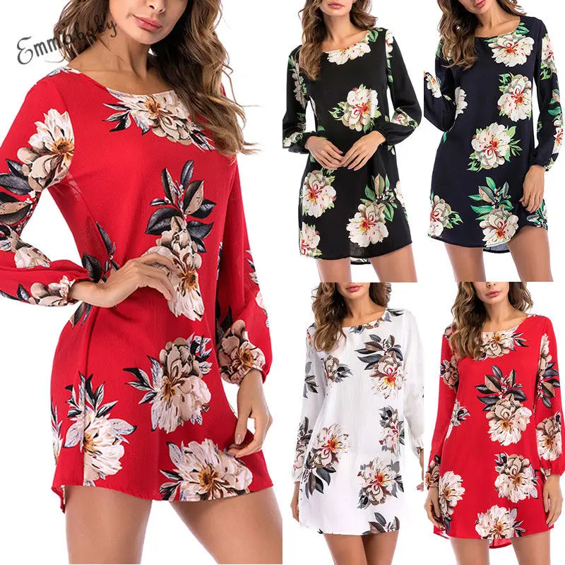 Summer Dress 2018 Women Casual Beach Long Sleeve Short Floral Print Mini Sexy Party Dresses Vestidos S-XXL | Женская одежда
