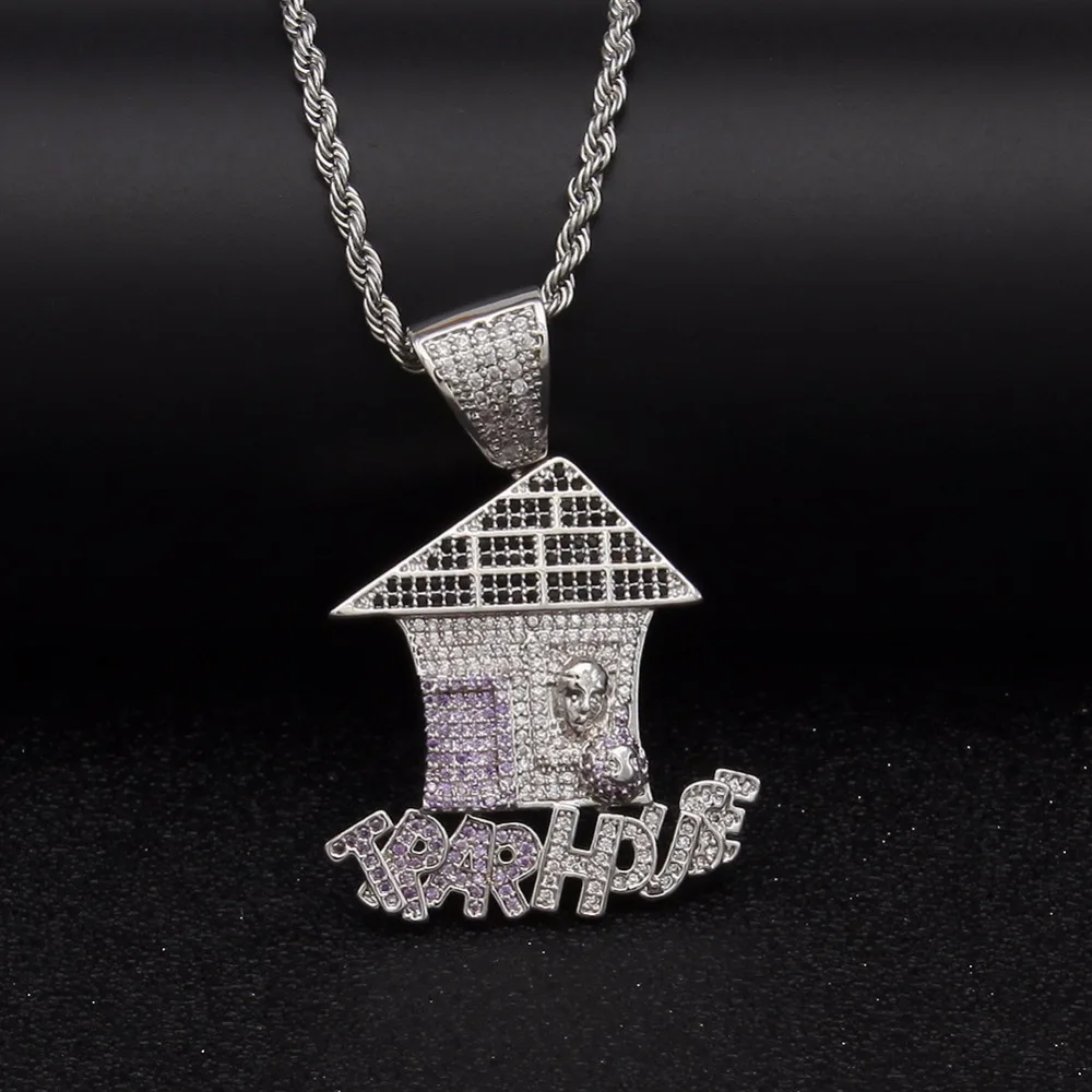 Полный Циркон Стразы многоцветные Bling Trap House ожерелья из кусочков хип-хоп