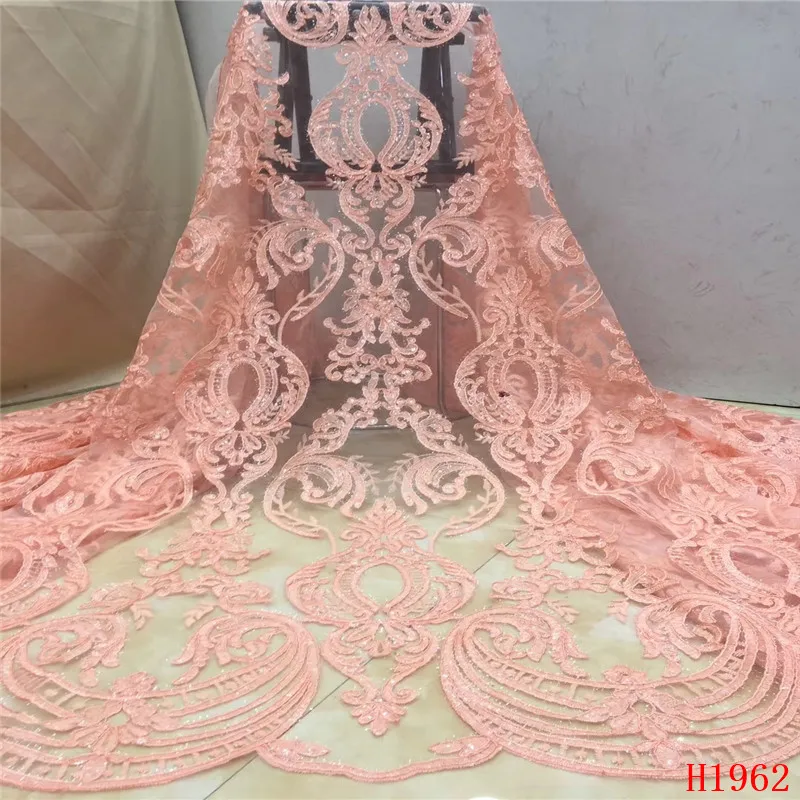 Nigerian Latest Lace Fabric 2019 Pink Evening Dress Tulle French Mesh Indian Bridal Sequin Net Embroidery HX1962 | Дом и сад