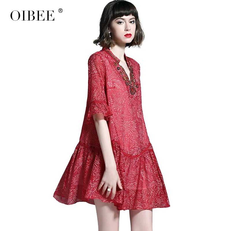 OIBEE2019 летнее платье сладкое слово было тонкое v короткое шифоновое платье с короткими рукавами женское