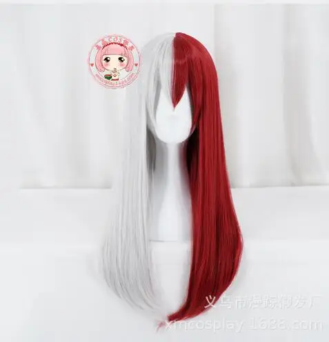 Парик для косплея Моя геройская Академия Todoroki Shoto длинный красный и белый Женские