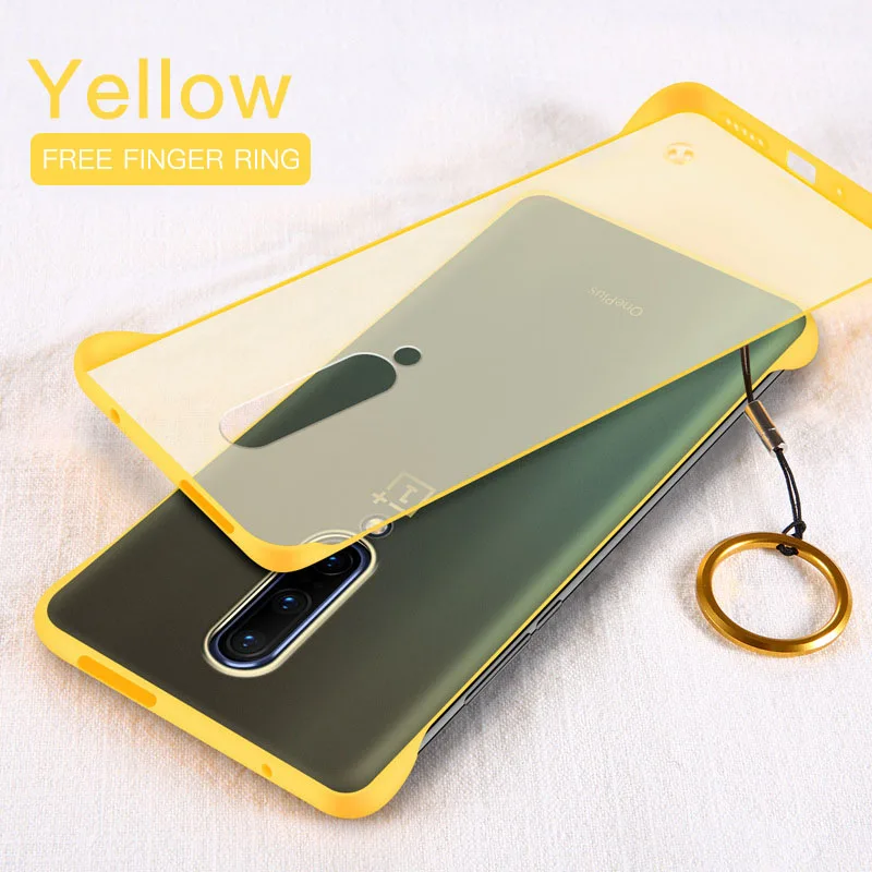 Yellow With Ring Роскошные бескаркасные тонкие чехлы для Oneplus 7 Pro One Plus Oneplus7 Oneplus7Pro Жесткий PC матовый прозрачный чехол Funda рамка брелок - Цвет: Yellow With Ring