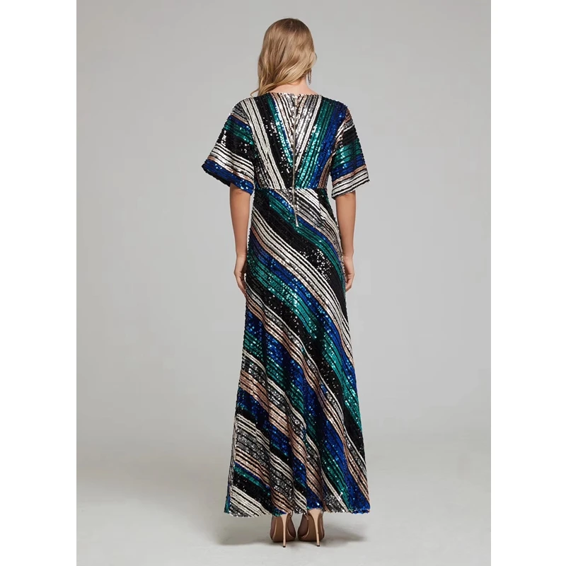 

Latest Fashion Hot Selling Celebrity Women Colorful Women Sequin Long Dress Cocktail Gown Vintage Style Party Vestido Wholesale