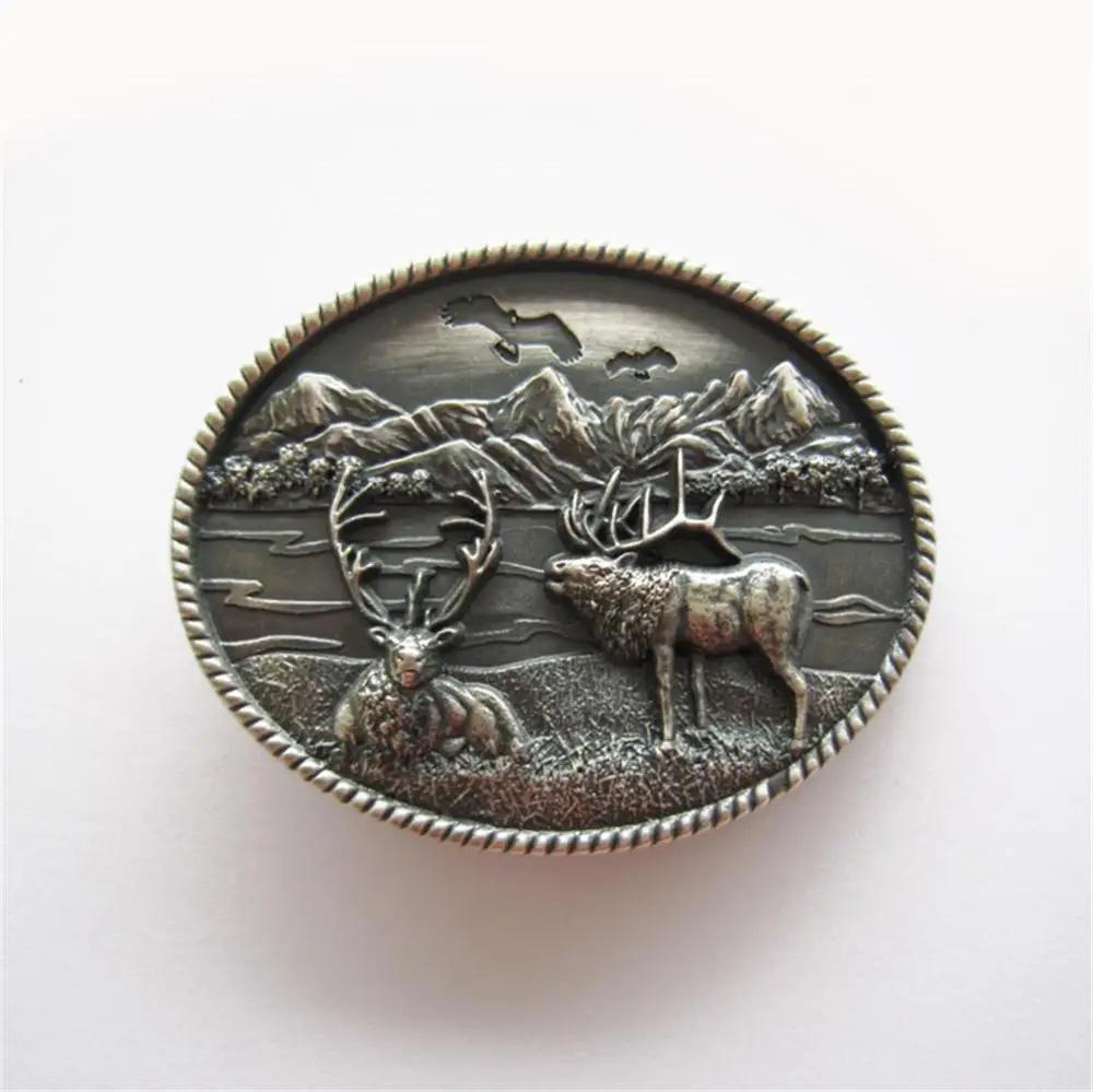 

New Vintage Style Distribute Original Silver Plated Western Deer Wild Life Oval Belt Buckle BUCKLE-WT107SL