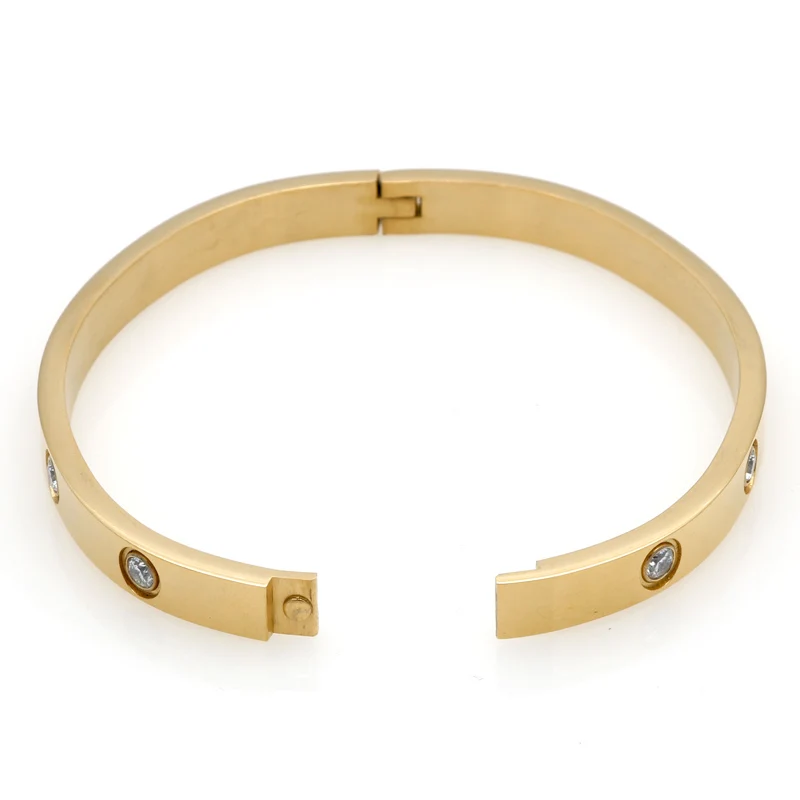 Женский браслет с пряжкой из титановой стали белыми фианитами|bangle brand|bangle
